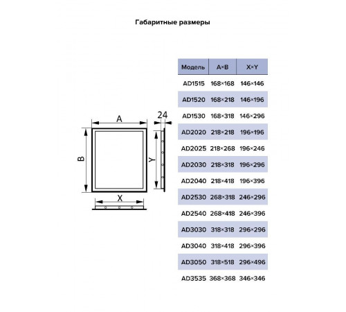 Люк ревизионный AD фланец 296х396 нажимной 318х418 пластик AURAMAX